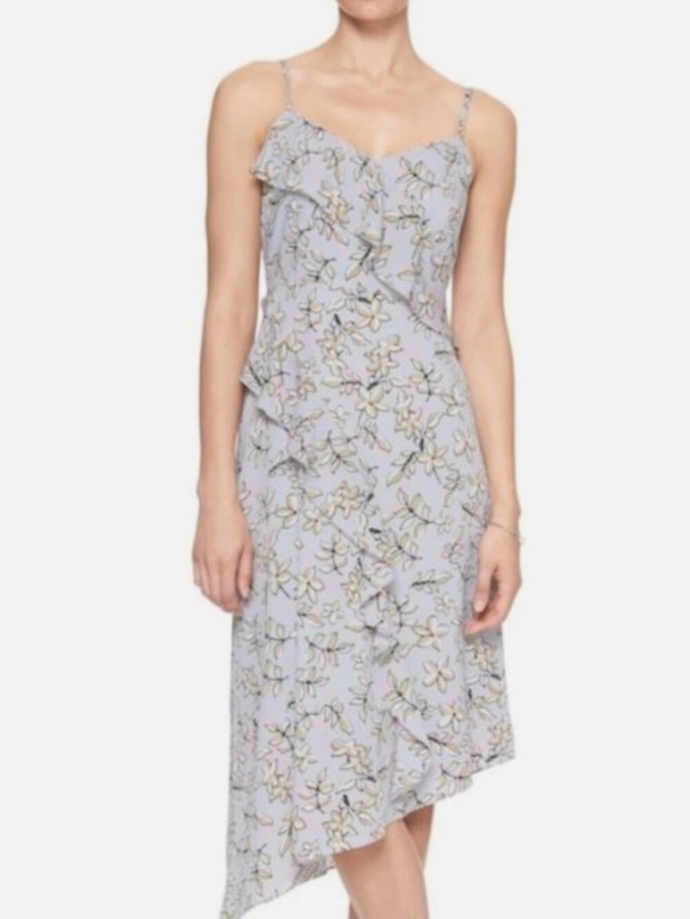 Banana Republic || Petite Ruffled Asymmetrical Floral Midi Dress